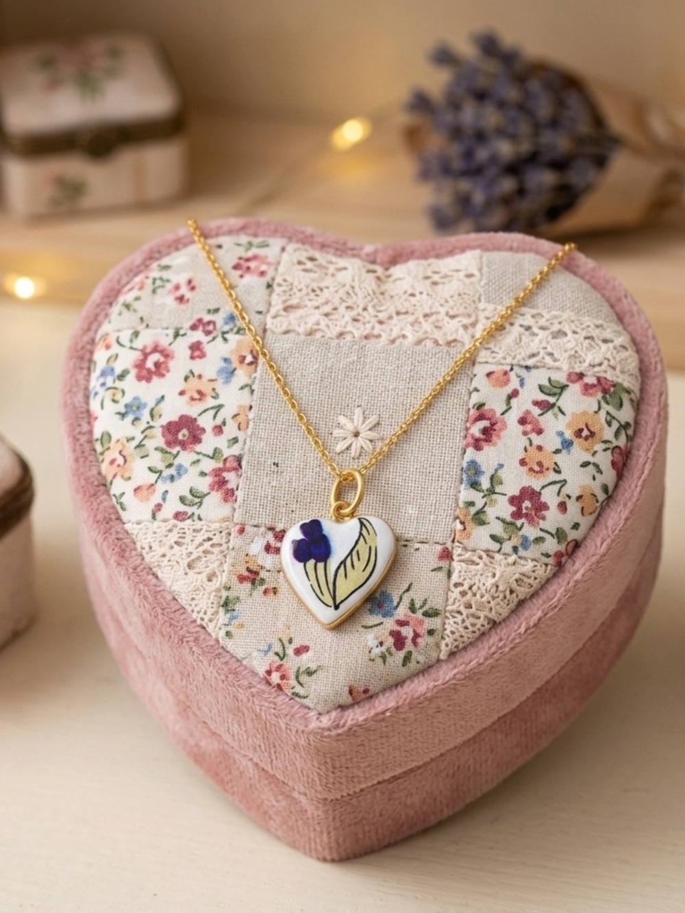 Blue Floral Heart Necklace 🤍